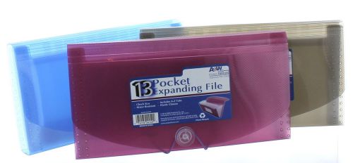Lot of 3 Check Size 13 Pocket Expanding Accordion Files A-Z Tabs Pink Blue Grey