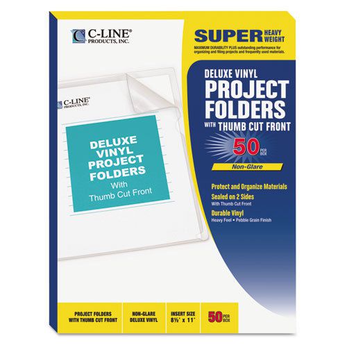 Deluxe project folders, jacket, letter, vinyl, clear, 50/box for sale