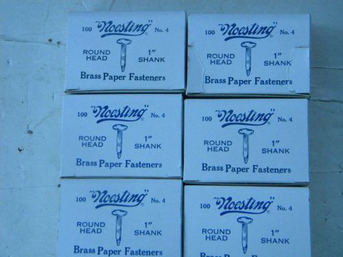 SIX NEW BOXES ( 100 EACH ) NOESTING BRASS PAPER FASTENER 1&#034; - #4 -