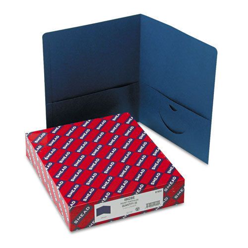 Two-Pocket Folders, Embossed Leather Grain Paper, Dark Blue, 25/Box