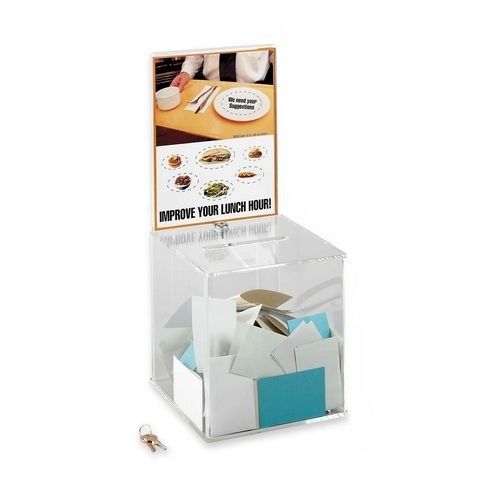 Safco 4234CL Acrylic Collection Box w/2 Keys 9-1/4inx9-1/4inx21in Clear