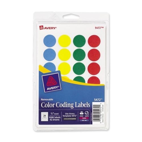 LOT OF 4 Avery Print or Write Round Color Coding Label -0.75&#034;D -1008/Pk