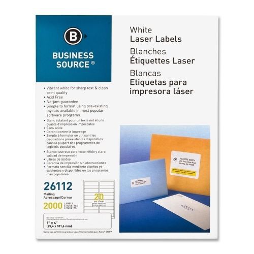 LOT OF 3 Business Source Mailing Laser Label - 1&#034; W x 4&#034; L - 2000/Pk - White