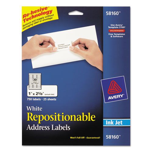 Repositionable Address Labels for Inkjet Printers, 1 x 2 5/8, White, 750/Box