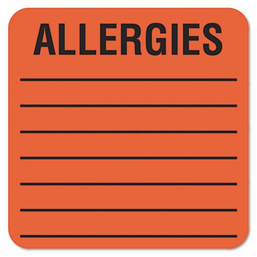 Medical Labels for Allergies, 2 x 2, Orange, 500/Roll