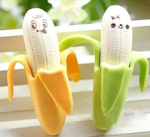 2pcs Cute Banana Fruit Style Rubber Pencil Eraser Office Stationery Gift Toy hot