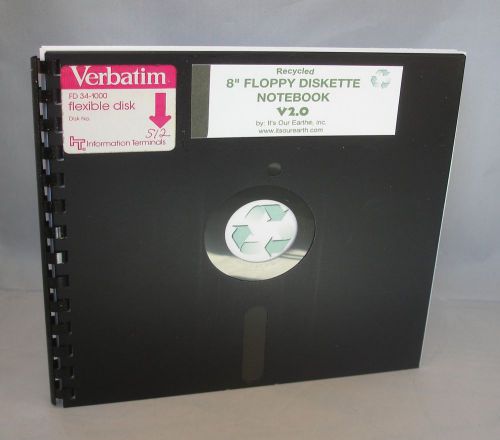 Black recycled 8&#034; floppy diskette notebooks great geek gift vintage disk for sale