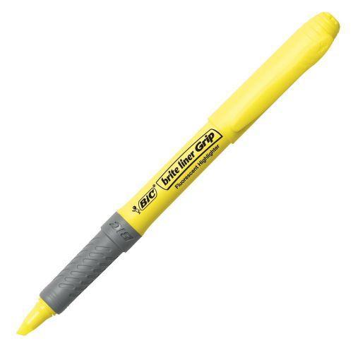 NEW BIC Brite Liner Grip Highlighter, Chisel Tip, Yellow, 12 Highlighters