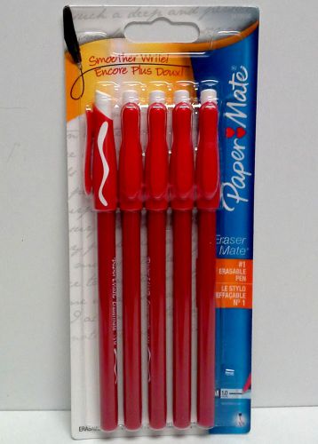 Papermate Eraser Mate Ballpoint Pen 1.0mm 5-Pack, Red