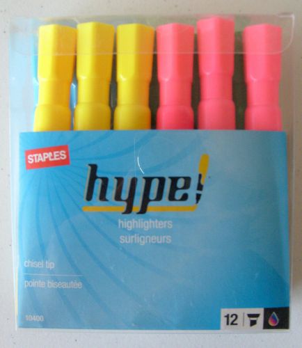 Staples Hype! Highlighters, 3 Each Colors Assorted Yellow 12 Dozen NOT Sharpie ?