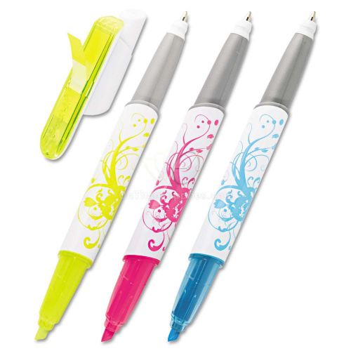 Post-It Flag+ Highlighter &amp; Pen Combo, Black Pen Ink, 50-Flags/Pen, 3/Pack