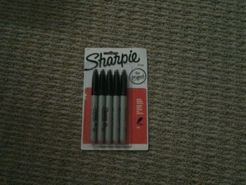 New Sharpie Permanent Markers Black Fine Point 5 Pack