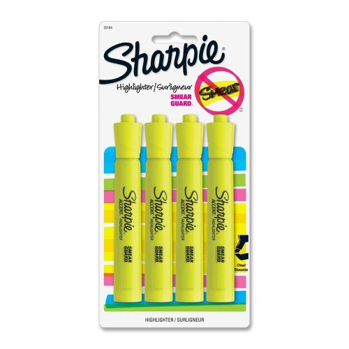 Chisel tip highlighter marker pen bright yellow 4pcs college office home sharpie for sale