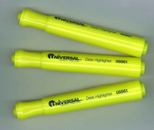 Lot of 3 Flourescent Yellow Universal Chisel Felt Tip Highlighters