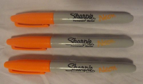 Sharpie, lot of 3 neon orange, fine tip permanent markers, new free ship for sale