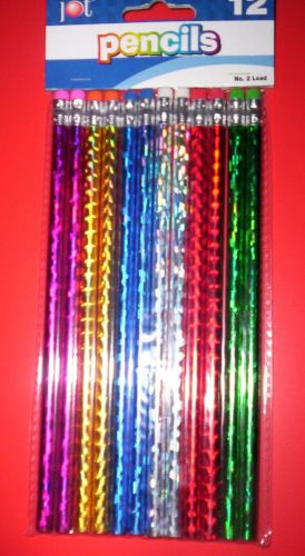 &#034;JOT&#034;  ASSORTED  COLORS~GLITTERY #2 LEAD PENCILS~GREEN/RED/SILVER/BLUE/GOLD/PINK
