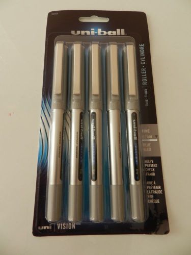 Uni-ball Vision Stick Fine Point Roller Ball Pens  5 Blue Ink Pens (60355PP) New