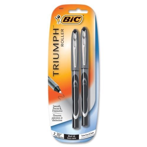 BIC Triumph 537R Rollerball Pen - Extra Fine - 0.5 mm - Black Ink - 2/Pack