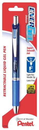 EnerGel Deluxe RTX Retractable Liquid Gel Pen 0.5mm Fine Needle Blue Ink 3Pk