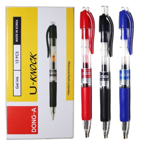 x12pcs Dong-A U-Knock 0.7mm Gel ink Pen - Mix Colors(Black4,Blue4,Red4)