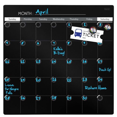 Quartet Dry Erase Calendar, 14 x 14 In, 1-Month Design, Frameless, Neon Black