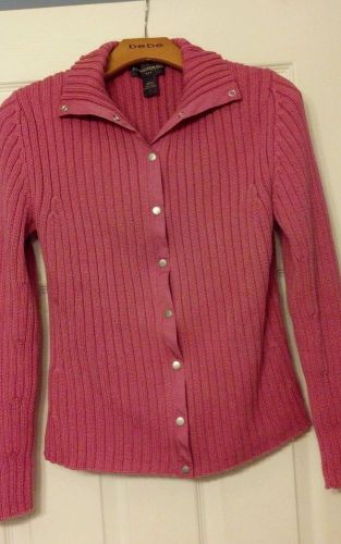 Banana republic rosy pink ribbed snap up cardigan sweater l 8/10/12 shirt/top for sale