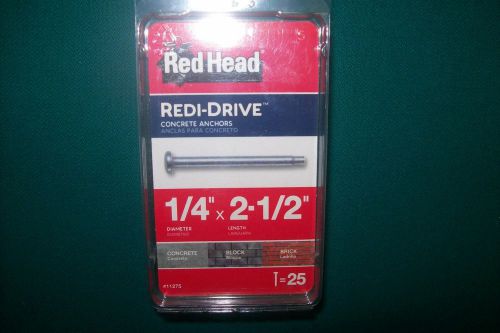 NEW  Red Head 25 per Pack 1/4&#034; x 2-1/2&#034;  Redi-Drive Concrete Anchors