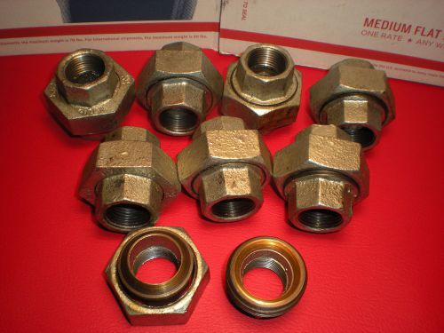 LOT OF 8  3/4 INCH UNION BRASS FITTINGS GALVANIZED MALLEABLE IRON PIPE FEMALE