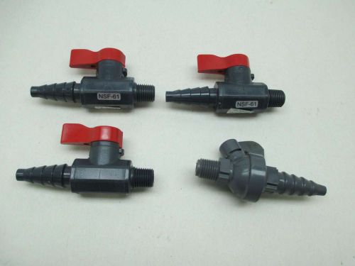 Lot 4 new nibco assorted 1/4in npt pvc pipe to hose fitting ball valve d381073 for sale