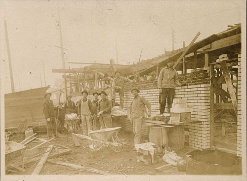 c1900 Masons Building Brick Building Occupational Sepia Matted Photograph