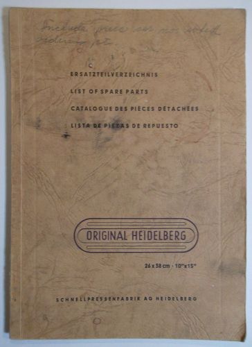 Original Heidelberg List Spare Parts Printing Press English German French 1901