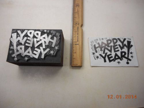 Letterpress Printing Printers Block, Happy New Year, words &amp; Stars