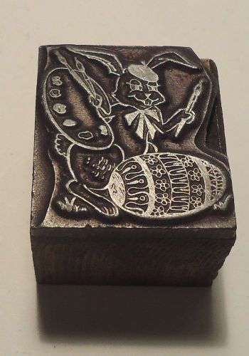 Vintage Letterpress Printers Block Easter Rabbit Painting Egg