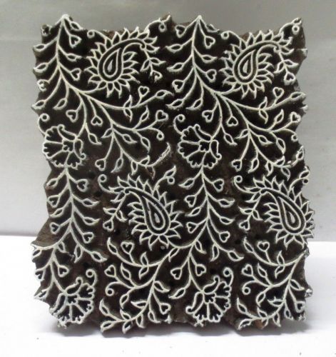 INDIAN WOODEN HAND CARVED TEXTILE PRINTING ON FABRIC BLOCK STAMP FLORAL PAISLEY