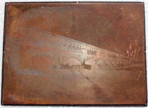 From India Vintage Printers Copper Block Old Period Bridge Scene #go1072