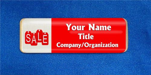Sale tags red custom personalized name tag badge id store clerk cashier selling for sale