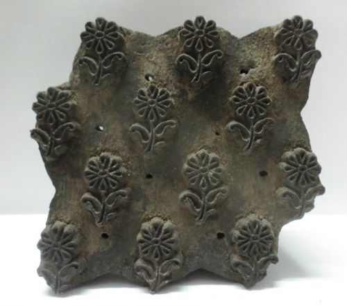 ANTIQUE WOOD HAND CARVED TEXTILE PRINTING FABRIC BLOCK STAMP FLOWER BUTI MOTIF