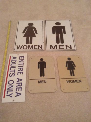 5 signs lot, Women Men Restroom Signs, double single sided, 3 plastic, 2 metal