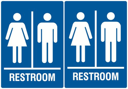 Blue Restroom Sign Men Or Women Bathroom Unisex Wall Sign Set Of Two USA Quality