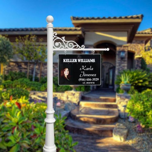 Prestige Real Estate Sign System with Ball Finial &amp; Fluted Base in White 804-WHT