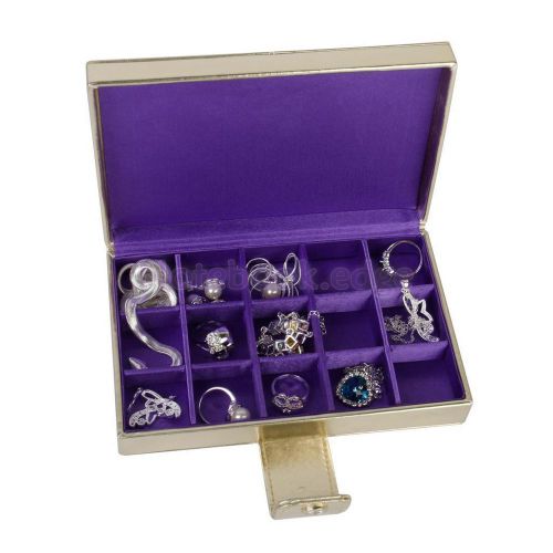 15 Slot Earring Ring Storage Box Organizer Watch Jewelry Display Gold Purple