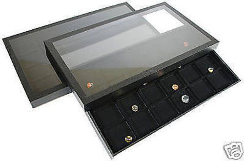 48 COMPARTMENT ACRYLIC LID JEWELRY DISPLAY CASE BLACK