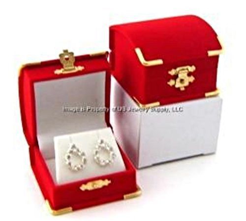 1 Red Velvet &amp; Brass Accent Earring Jewelry Display Presentation Gift Box
