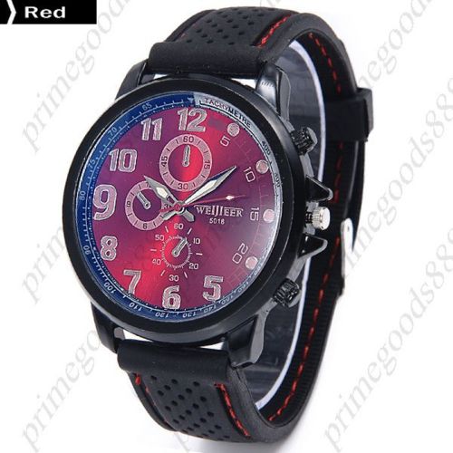 Fashion Silica Gel Sub Dials Quartz Analog Men&#039;s Wristwatch Free Shipping Red