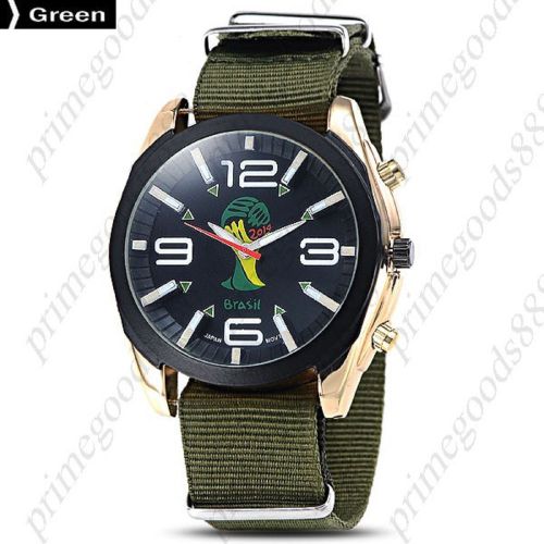 Brazilian World Cup 2014 Brazil Canvas Gold Wristwatch Quartz Analog Men&#039;s Green