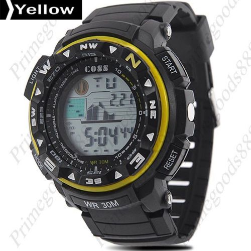 LCD Digital Sports Silica Gel Men&#039;s Wrist Quartz Wristwatch Free Shipping Yellow