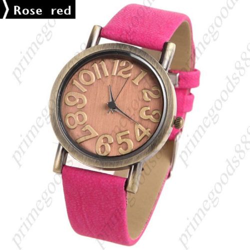 PU Leather Strap Round Quartz Wrist Wristwatch Free Shipping Women&#039;s Rose Red