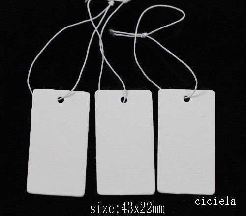 100Pcs Blank White Jewelry Retail Display Label Price Tags Tickets Tie 43x22mm