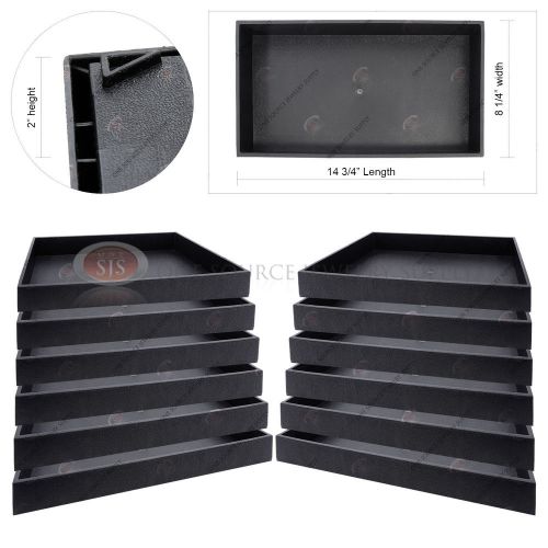 12 piece 2&#034; deep black plastic display tray jewelry storage stackable organizer for sale