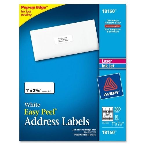 Avery Address Labels - 1&#034; Width x 2.62&#034; L - 300 / Pack - Inkjet - White